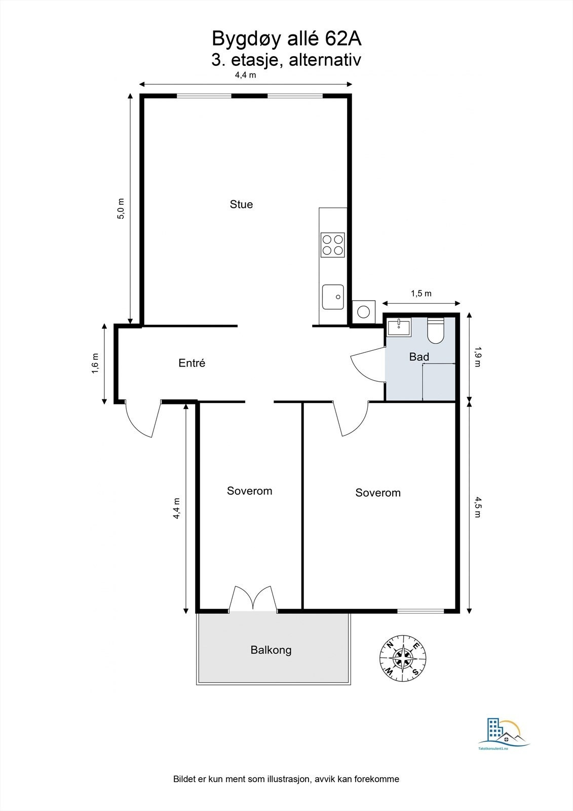 Alternativ plantegning med ekstra soverom Galleribilde