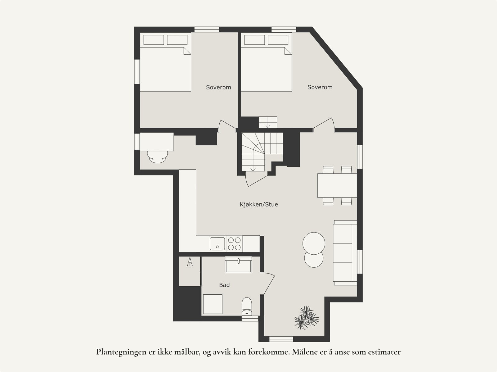 Alternativ plantegning med to soverom. Galleribilde