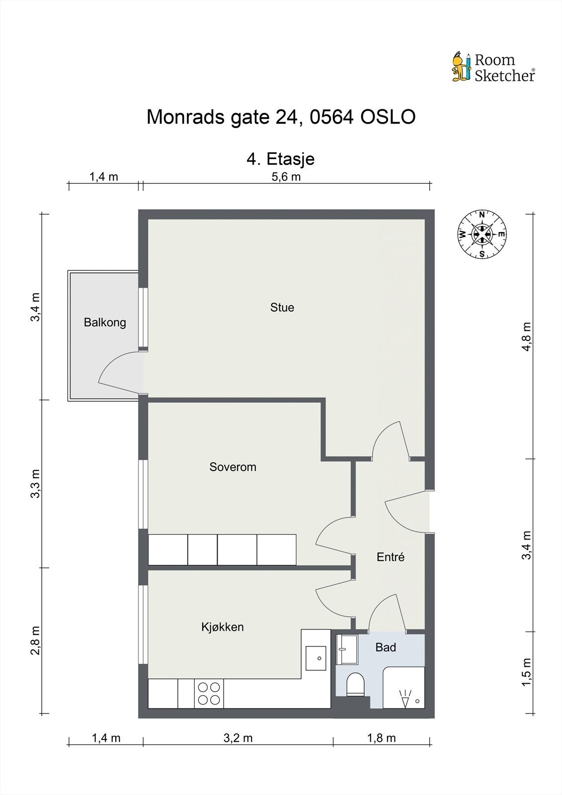 Plantegning. Leiligheten disponerer bod i kjeller og på loft Galleribilde