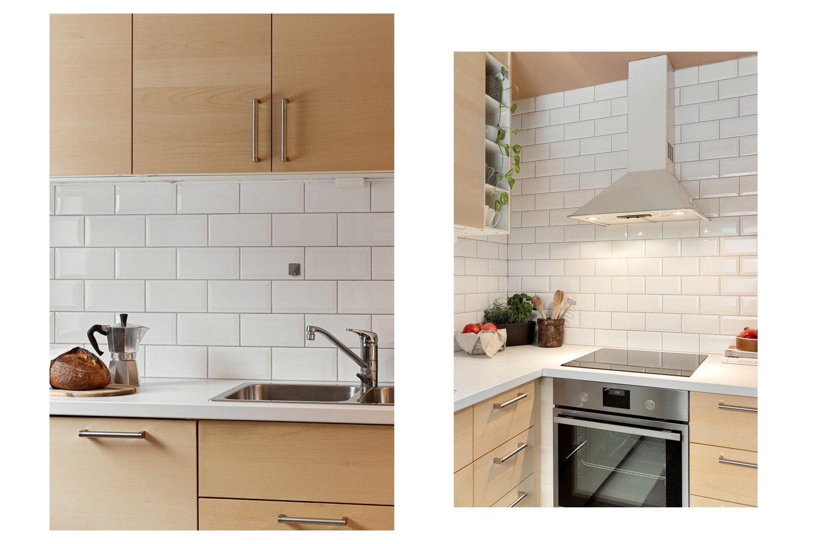 Hvitevarene er integrert i innredningen, og består av kjøleskap med fryser, stekeovn og koketopp, og oppvaskmaskin. Galleribilde