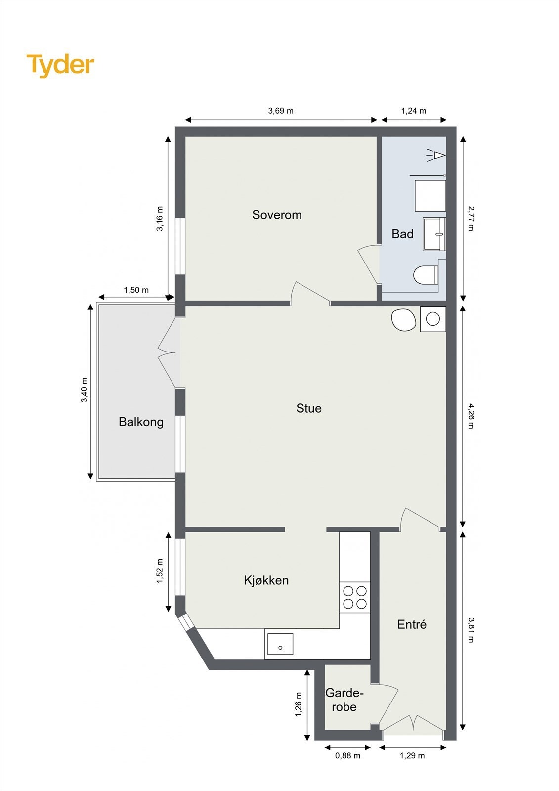 3.etasje - Entré, stue, kjøkken, soverom, bad og kott Galleribilde