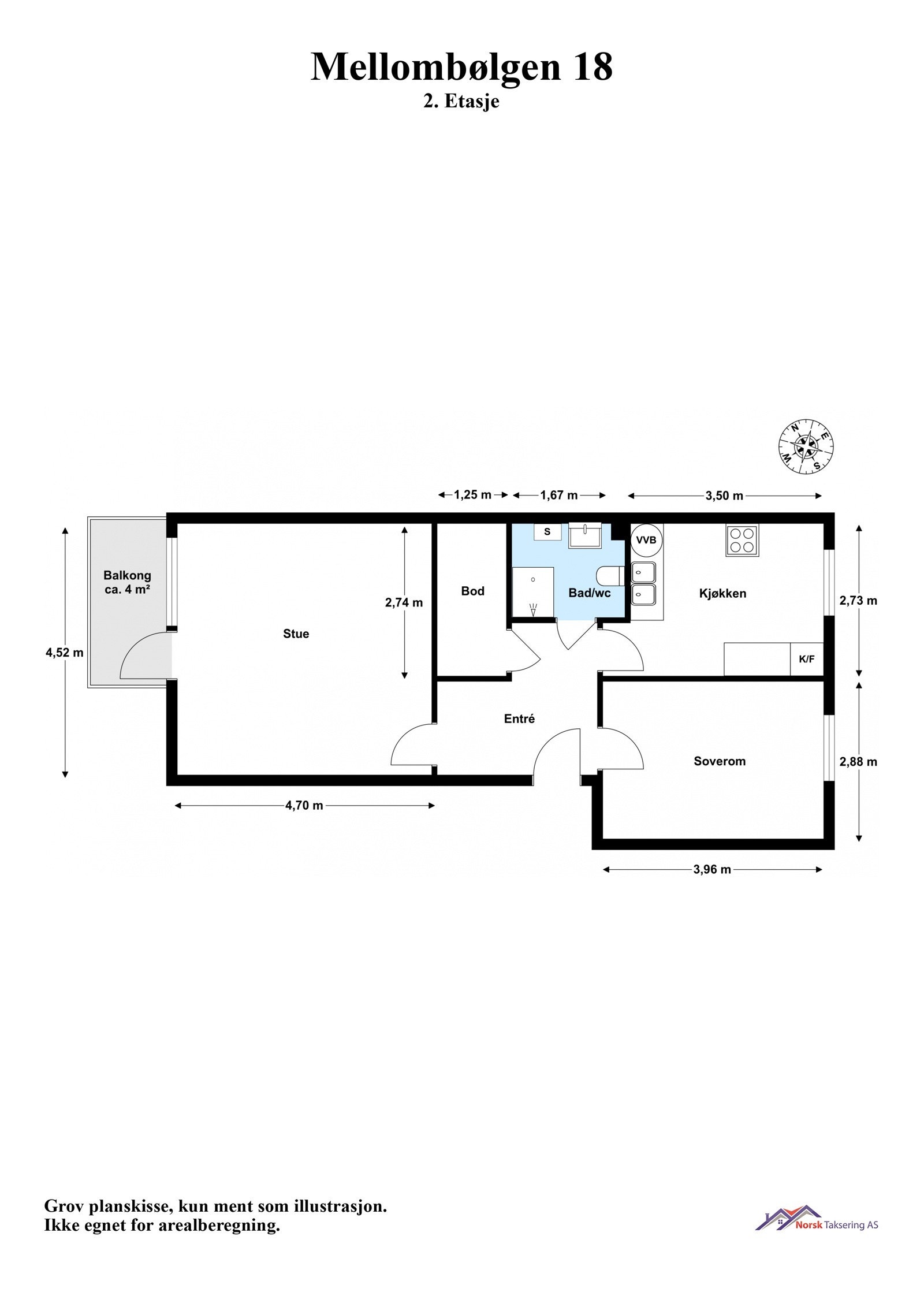 2. Etasje. Med boligen følger en kjellerbod på ca. 4 m² Galleribilde