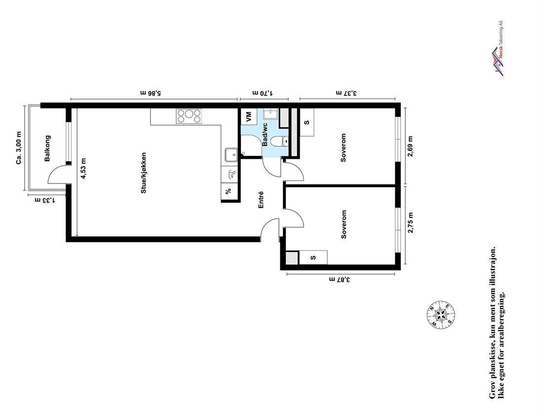 Alternativ planløsning. Det er mulig å gjøre om på planløsningen for å etablere et soverom nr.2 Galleribilde
