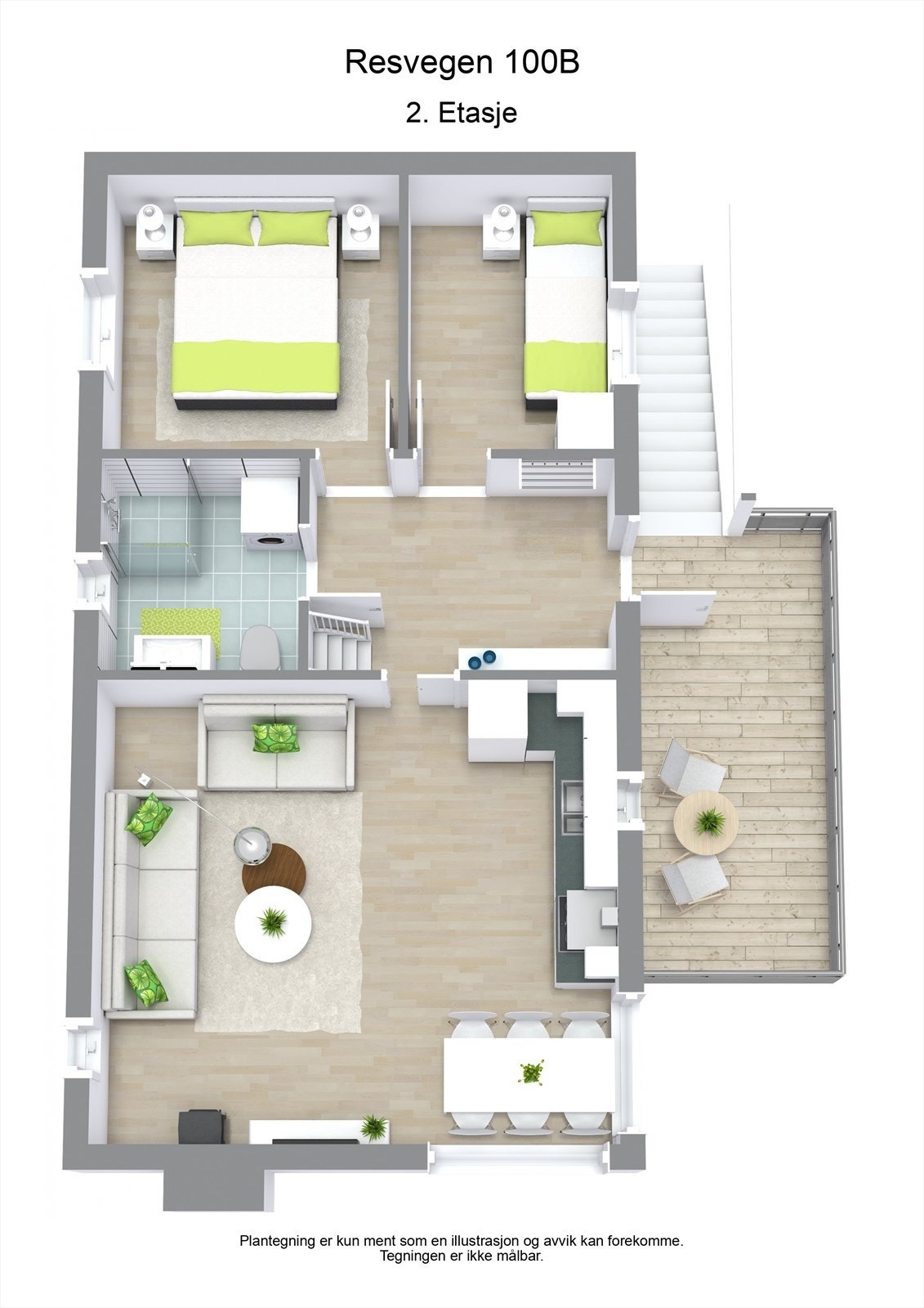 3 D plantegning 2. etasje Galleribilde