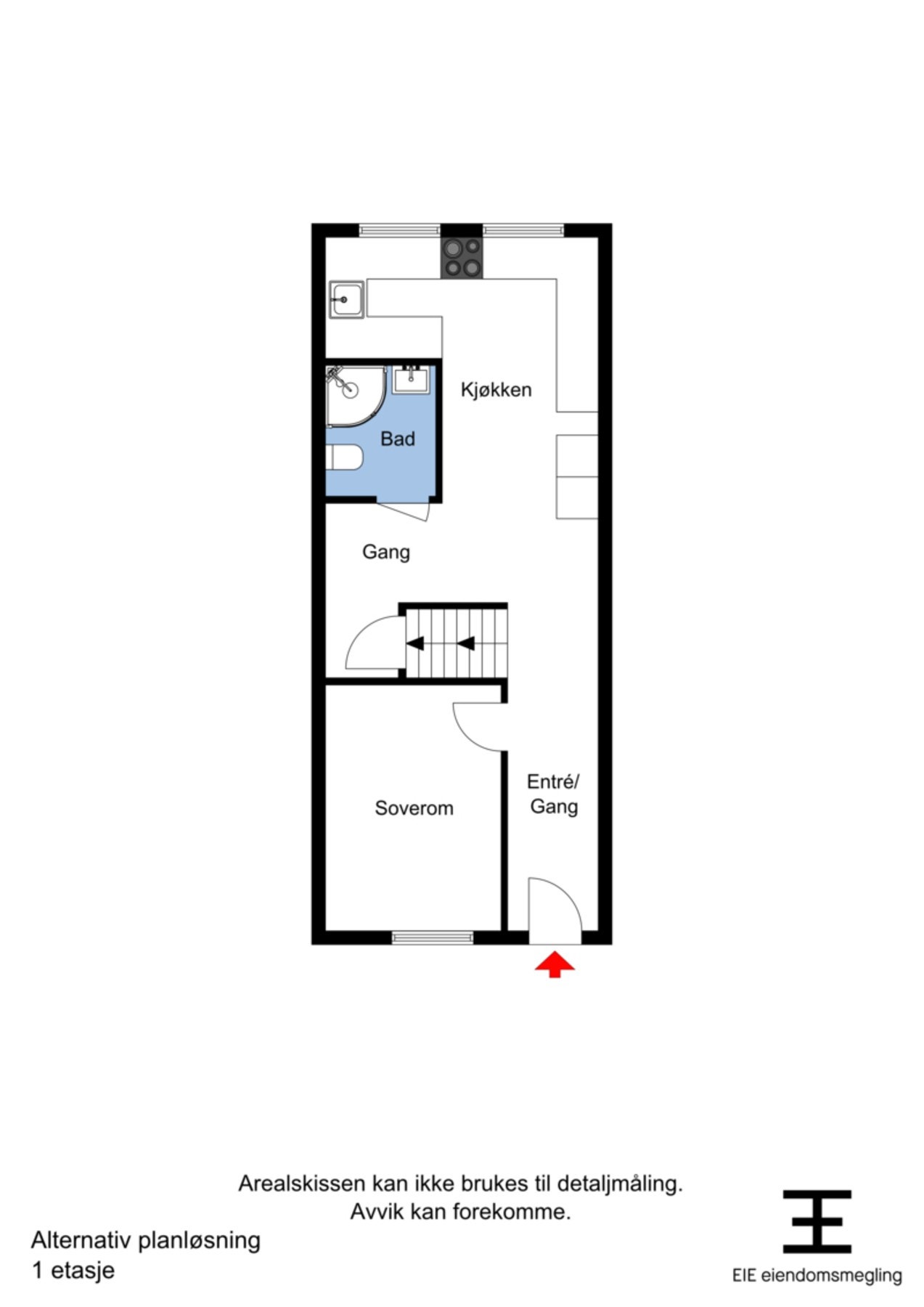 For deg som ønsker å flytte på rommene er det mulig å tilbakeføre soverommet i første etasje. Galleribilde