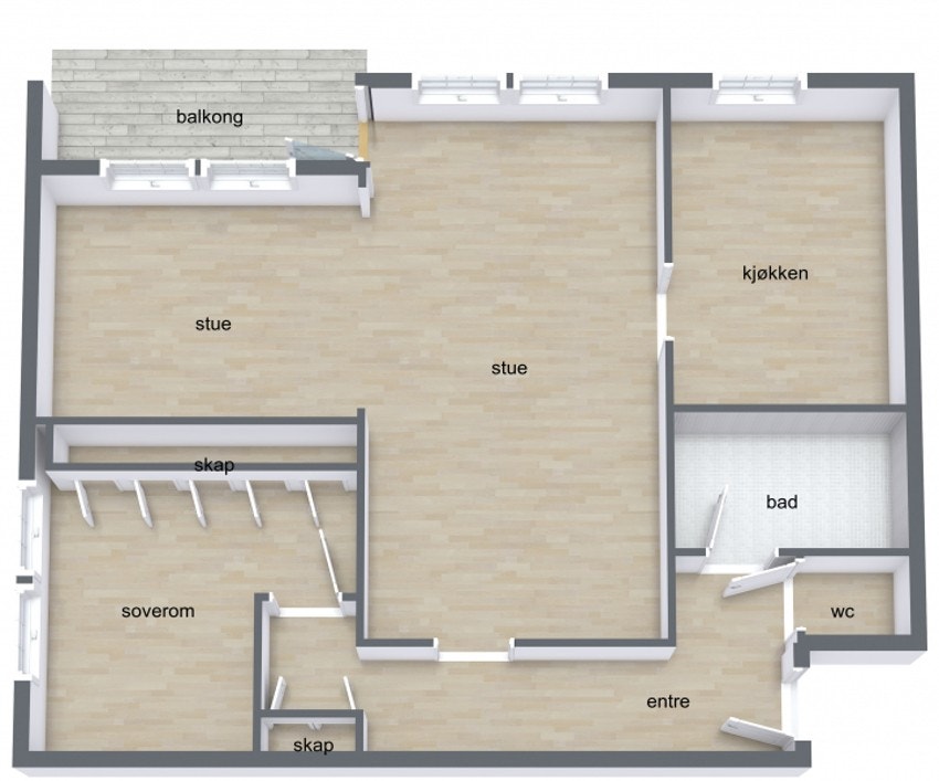 Leiligheten byr på: entré, gang, ett soverom (mulighet for 2), stue, kjøkken, bad/vaskerom og toalettrom. Galleribilde