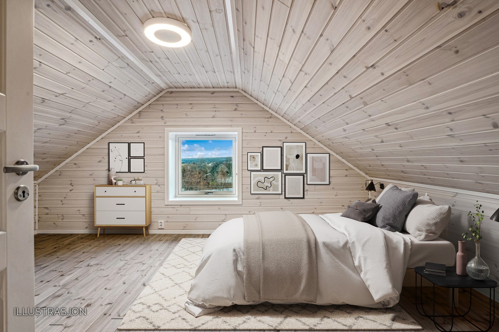 Soverommet på loftet er av romslig størrelse Galleribilde