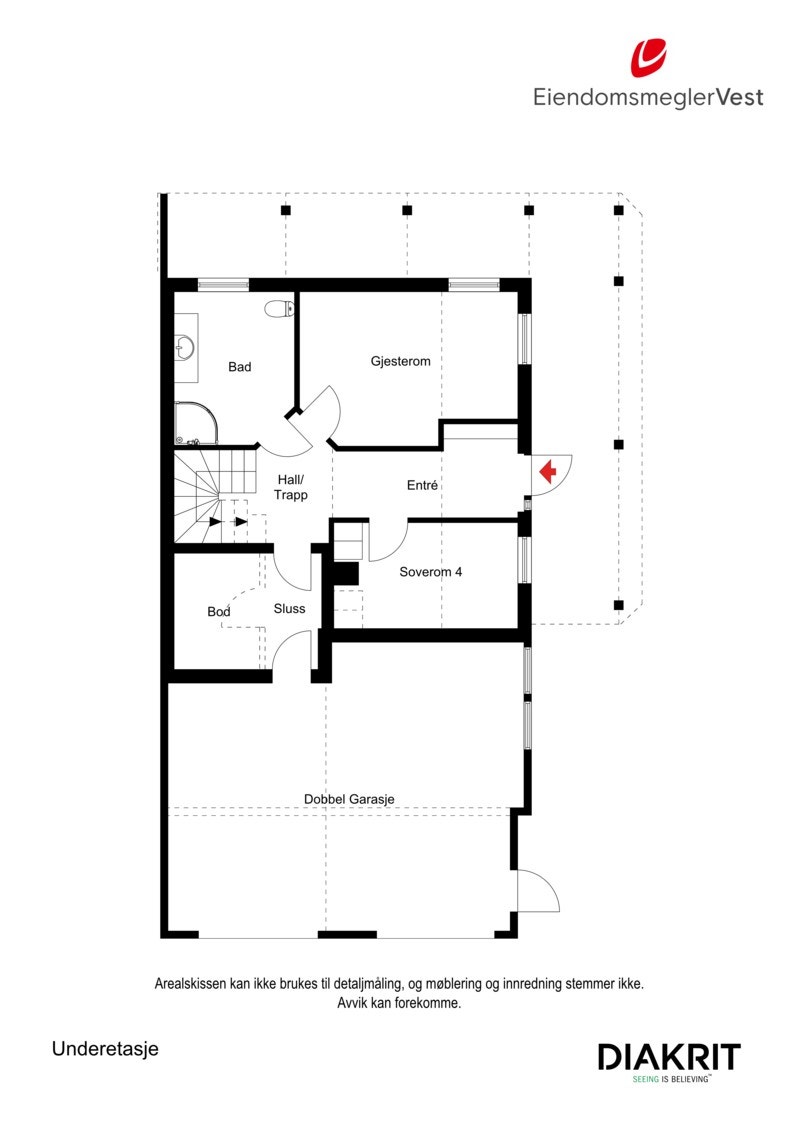 2D planskisse av underetasjen og garasjen. Galleribilde