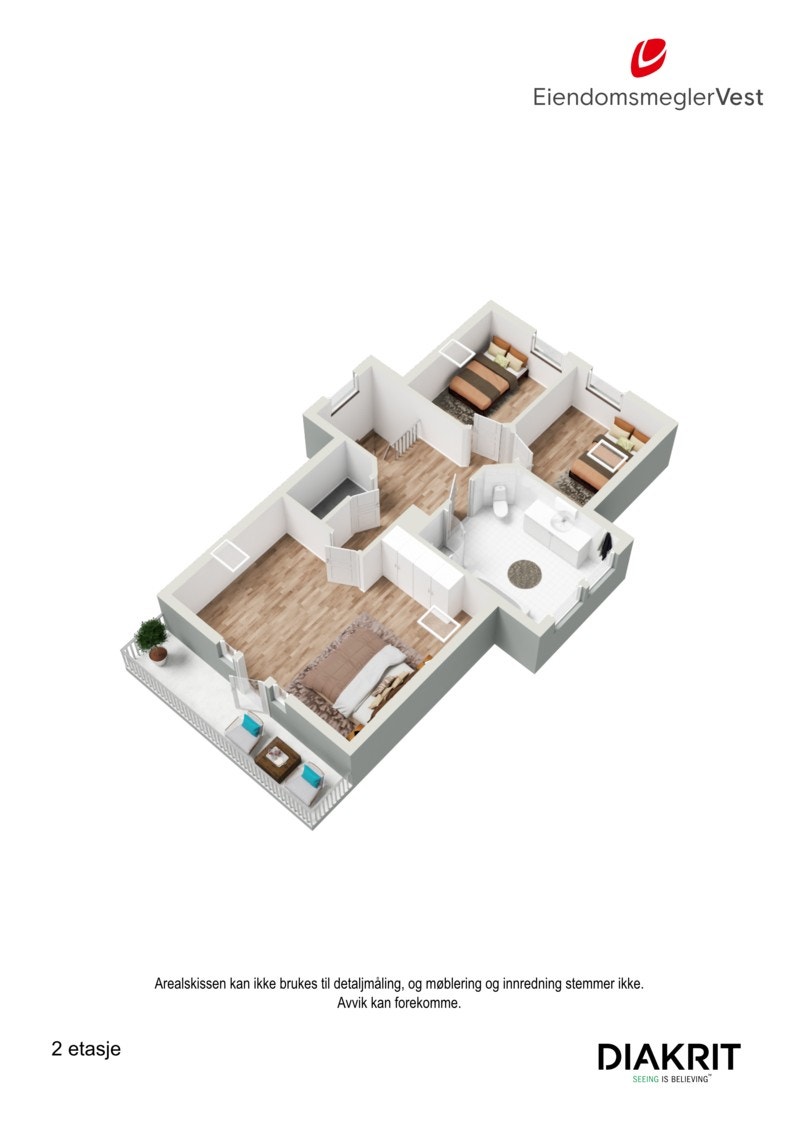 3D planskisse av toppetasjen. Galleribilde