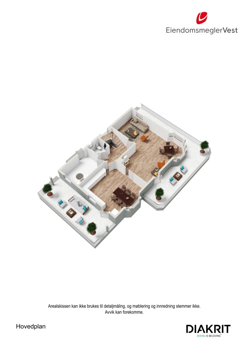3D planskisse av hovedetasjen. Galleribilde