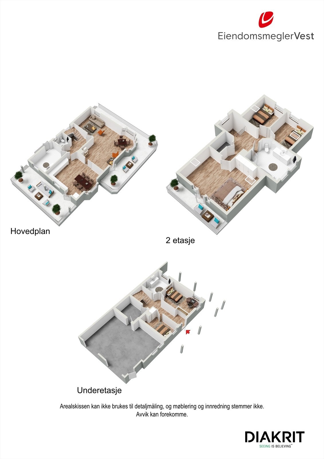 3D planskisse av husets tre etasjer. Galleribilde