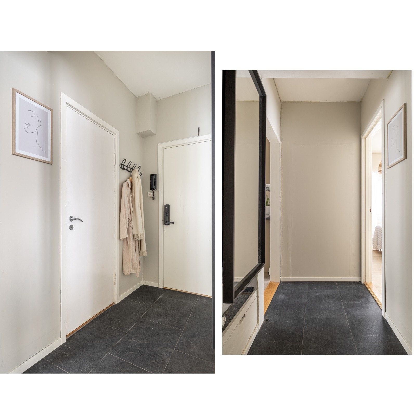 Du blir ønsket velkommen inn i en lys og praktisk entré med flislagt gulv. Galleribilde