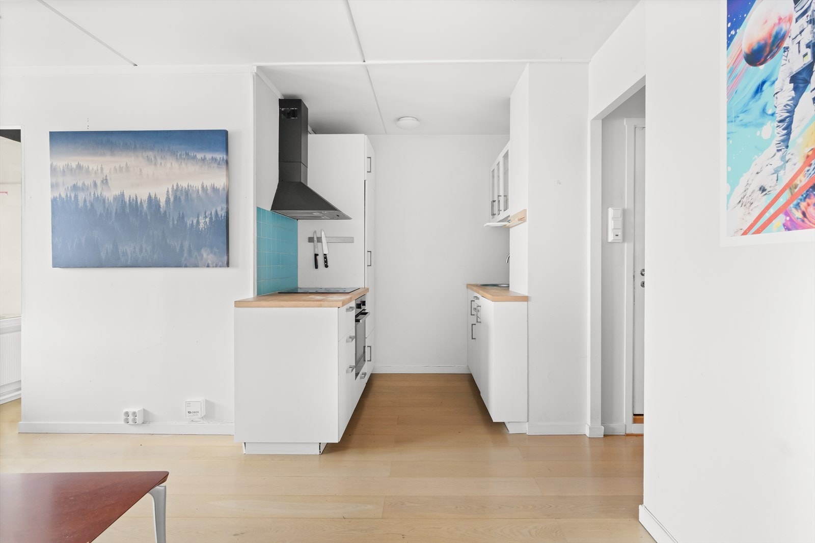 Videre er det satt inn en benkeplate med kjerne i spon og overflate av tre som har overliggende oppvaskkum med ett greps blandebatteri fra Damixa. Galleribilde