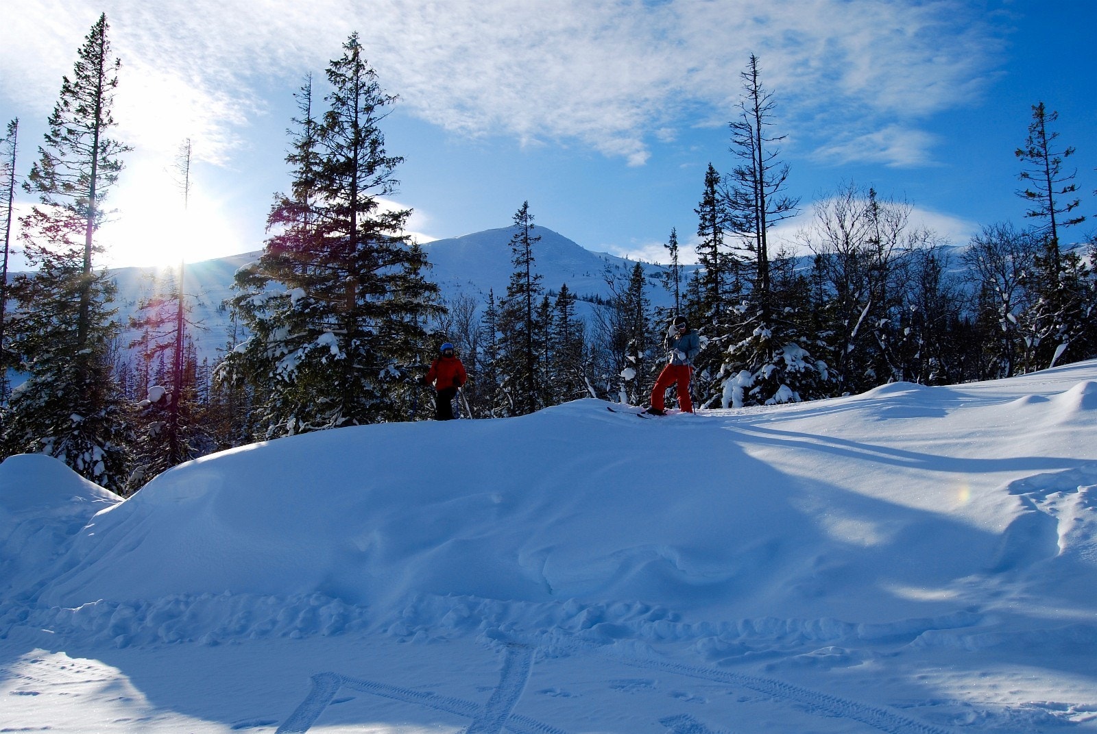 Fra Paradistrekket og Supern kan du skli ned til hyttene Galleribilde