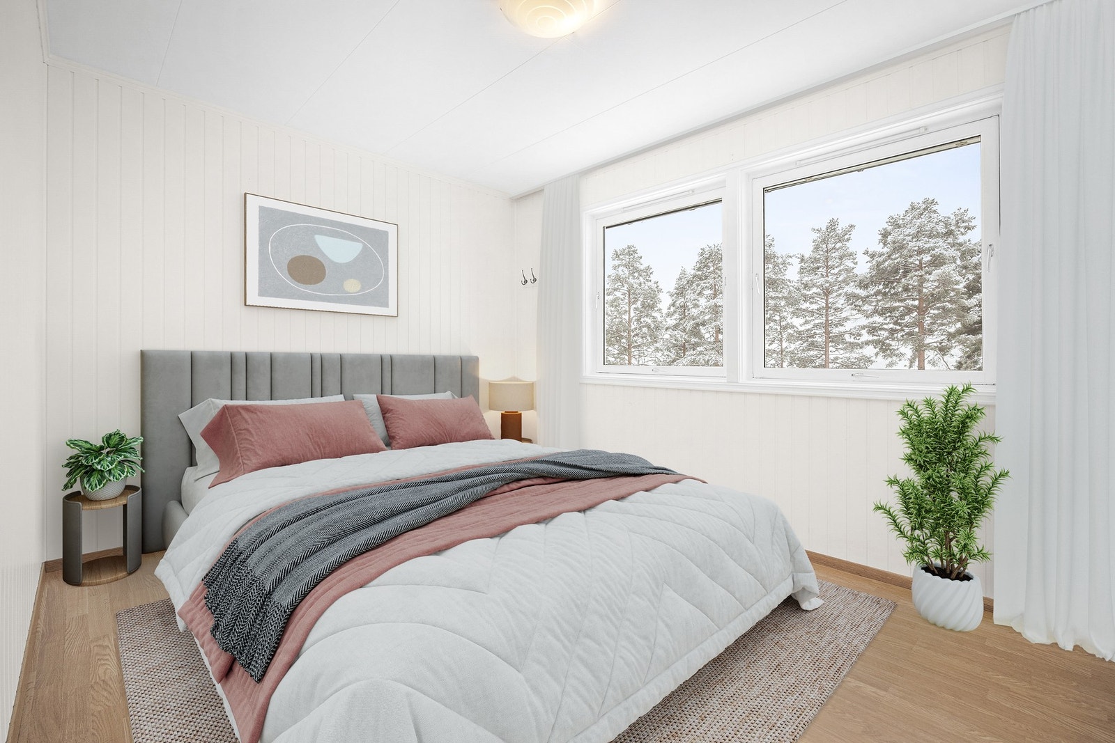 Lyst og romslig hovedsoverom (digital styling). Galleribilde