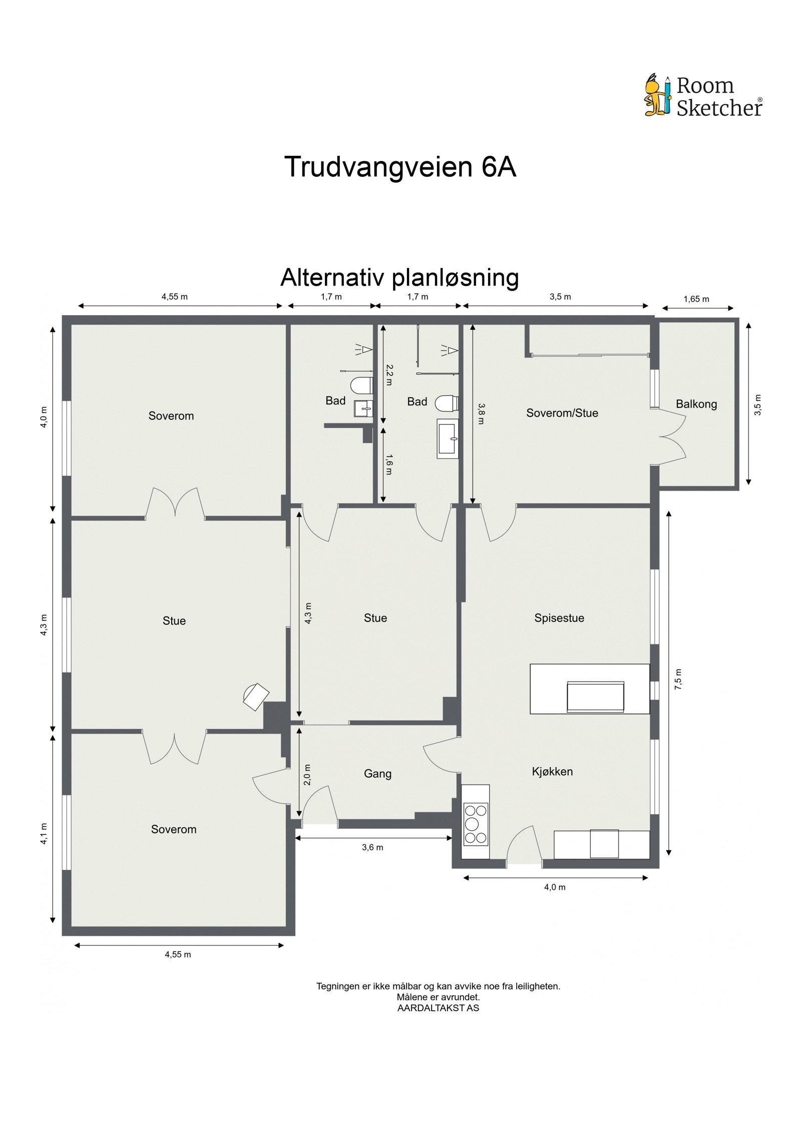 Alternativ planskisse med to bad. Galleribilde