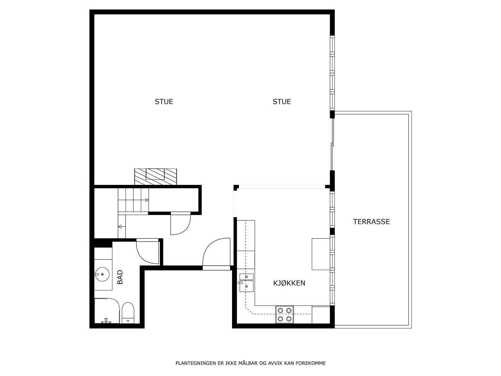 Vi starter med planløsningen i leilighetens 1. etasje (byggets 2. etasje). Galleribilde