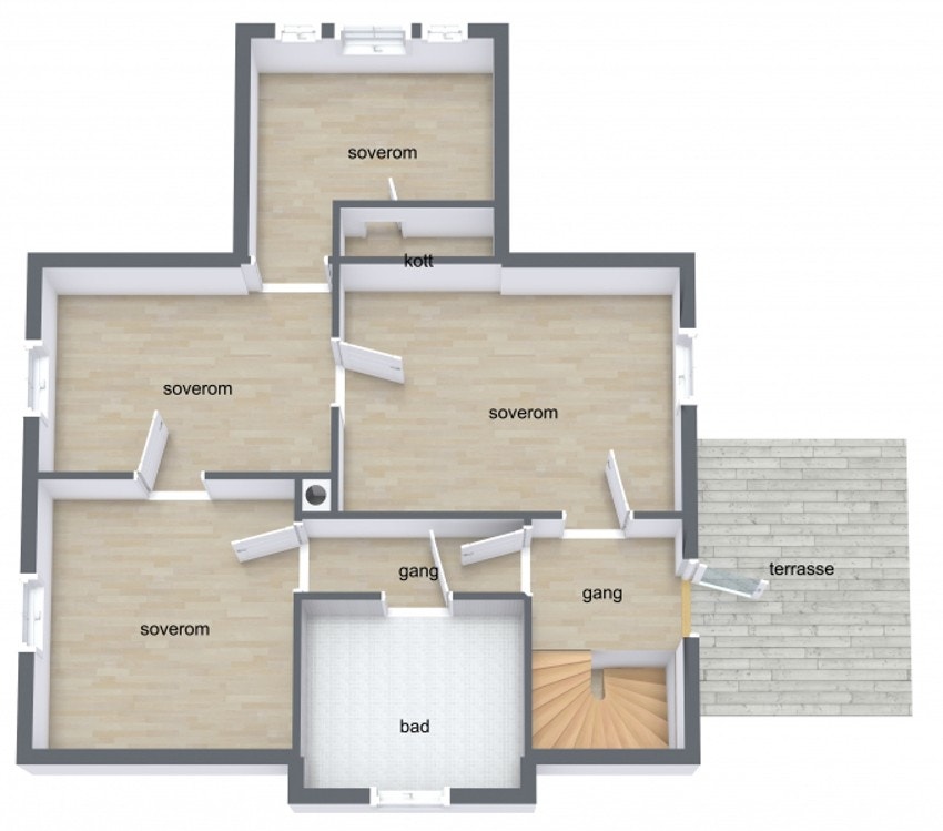 2.etg. rommer trapperom, gang, 4 soverom og bad. Galleribilde