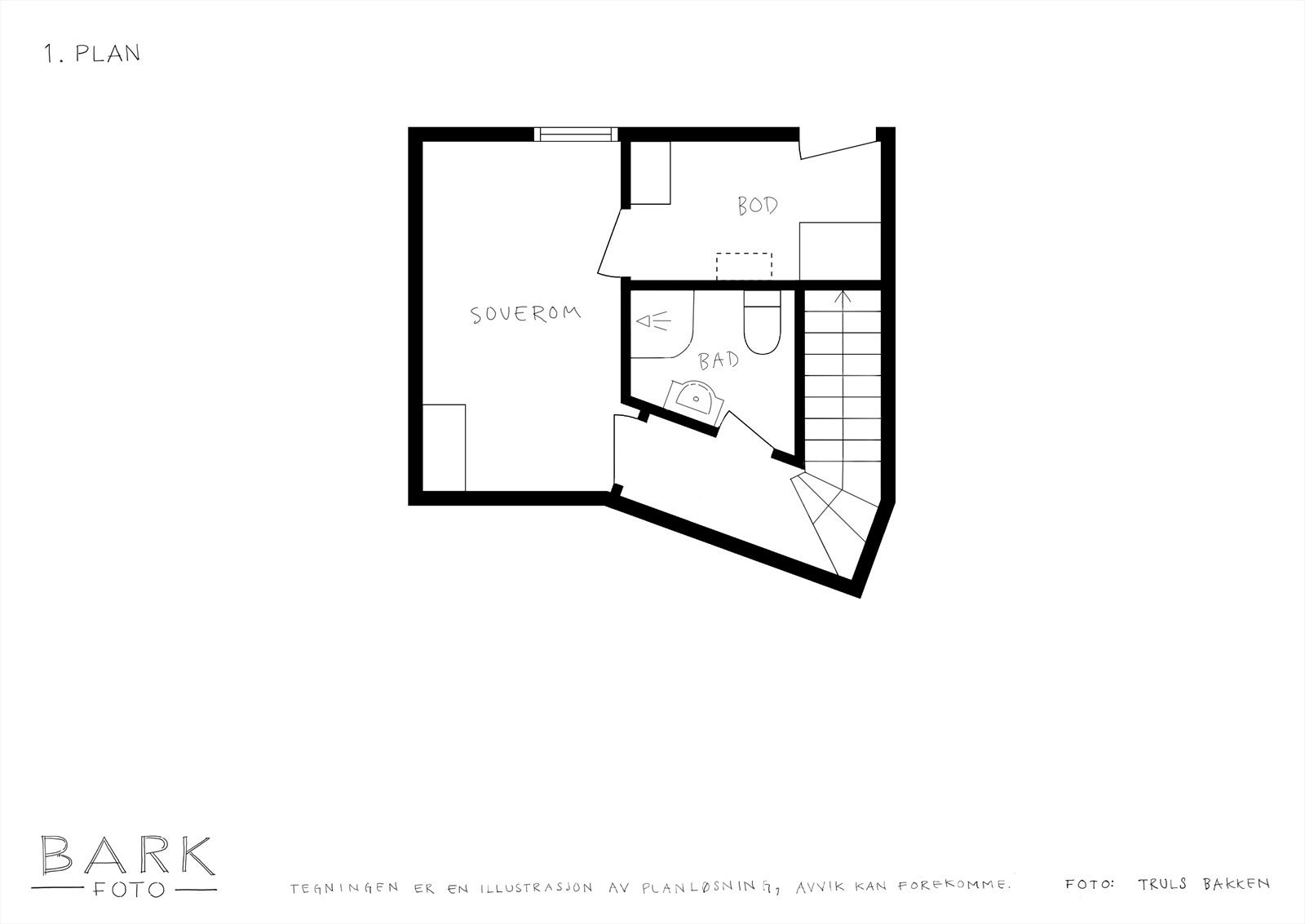 Planløsning 1. plan i leiligheten. Galleribilde