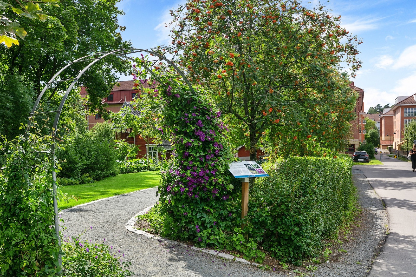 Velkommen til Benkow parken. Her er pent anlagte grøntsoner med vakre trær, plen og diverse beplantning. Galleribilde