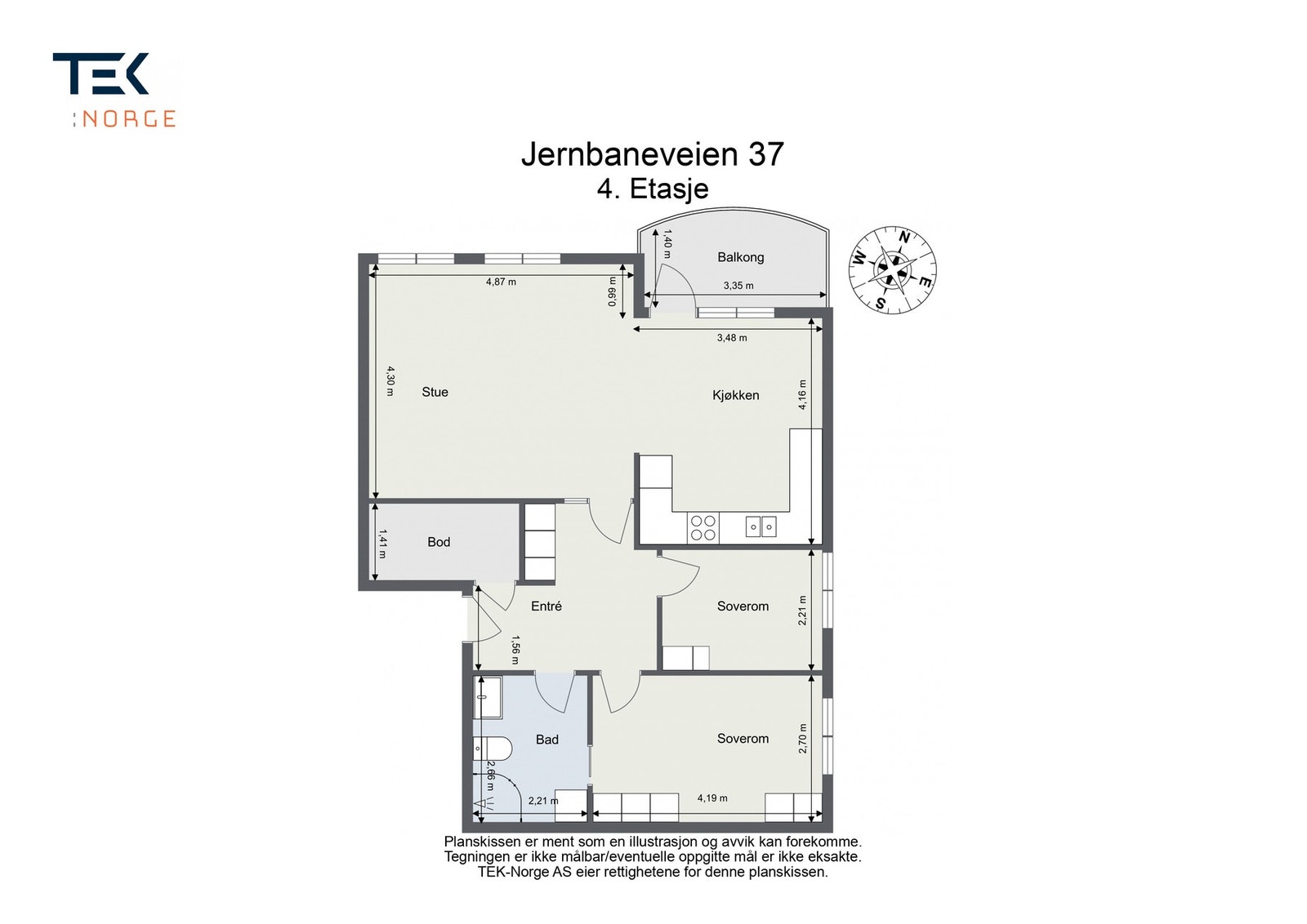 Plantegning Jernbaneveien 37, 4. etasje. Galleribilde