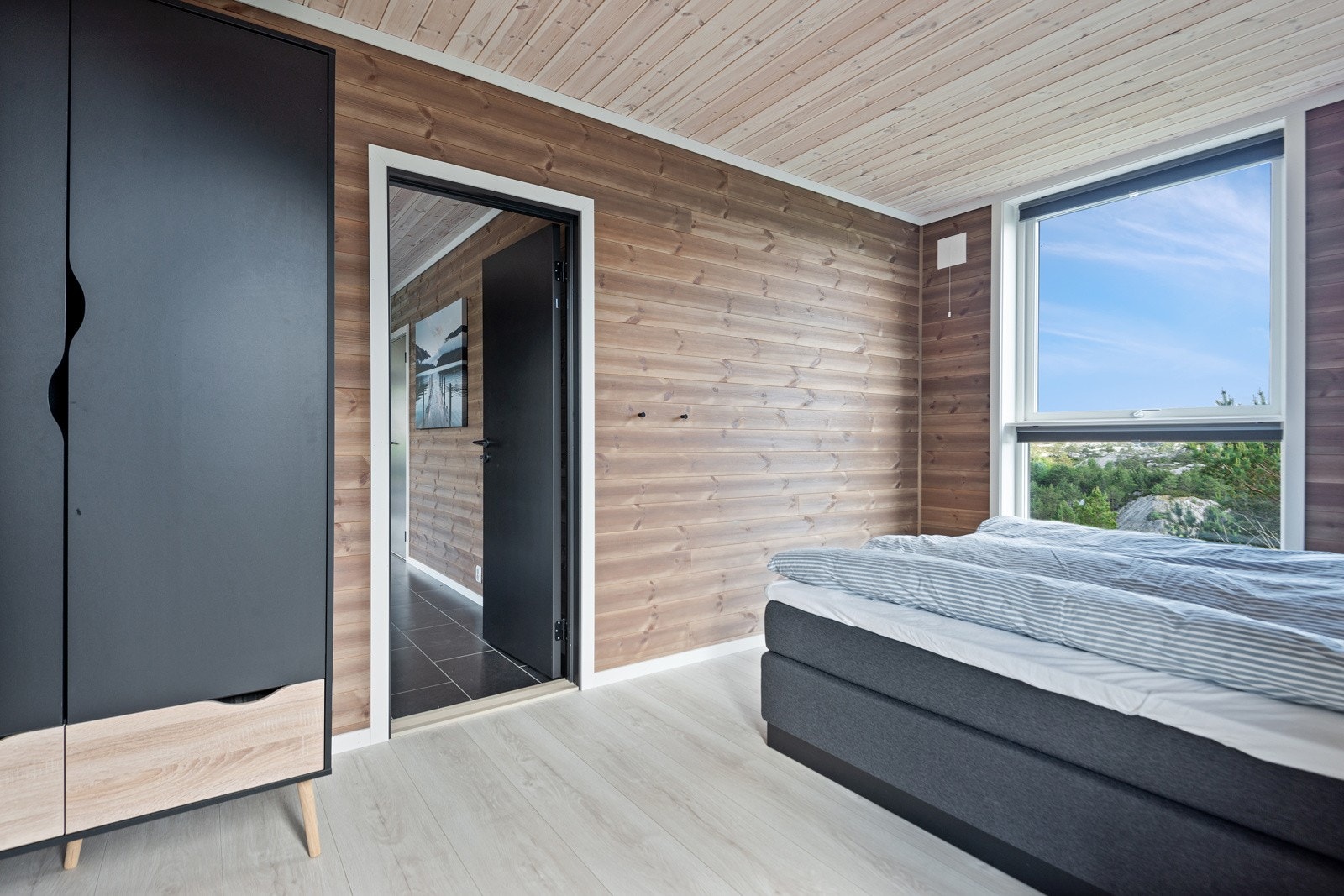 Det er god plass til dobbeltseng, nattbord og garderobeløysing. Galleribilde