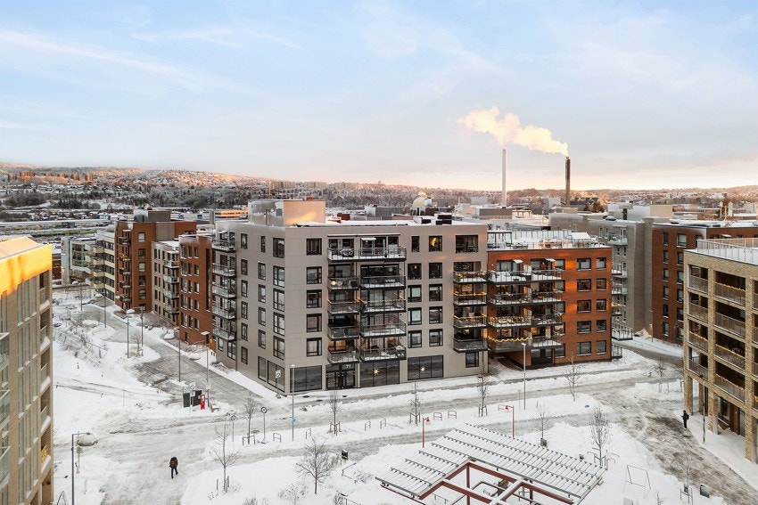 Leiligheten ligger i et nyetablert nabolag på Vollebekk. Galleribilde