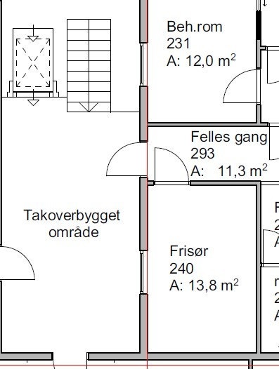 Ledig areal på 13,8 kvm i 2.etg, på baksiden av Frostasenteret. Egnet til f.eks frisør. Aktuelt areal merket "Frisør". Galleribilde