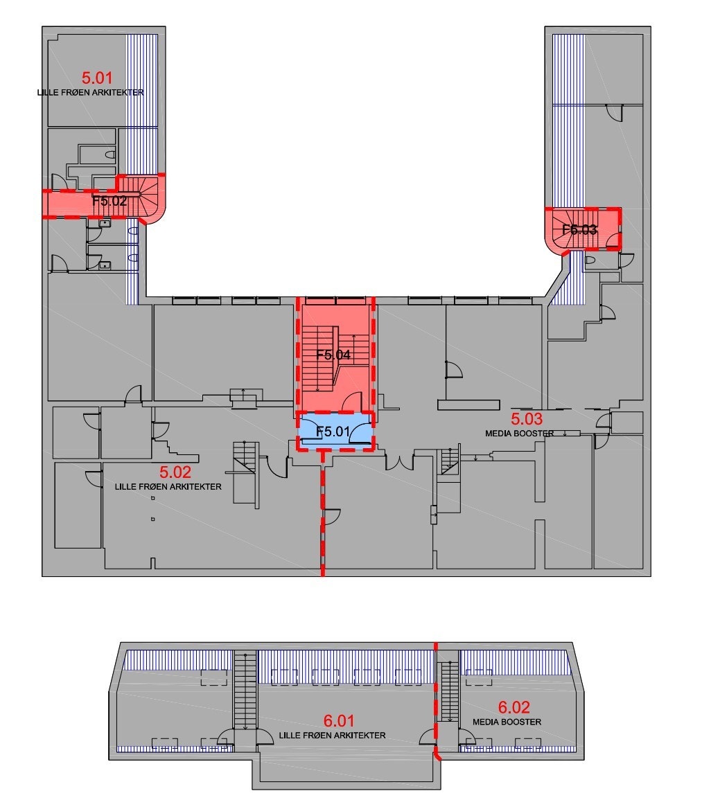 Lyse fine lokaler (5.03 og 6.02) med særpreg i byggets 5 etasje med tilhørende messanin i 6.e etasje Galleribilde