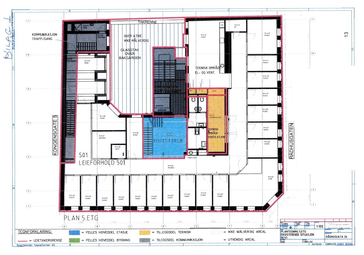 Plantegning 5.etg. Per i dag har lokalet åpen planløsning. Galleribilde