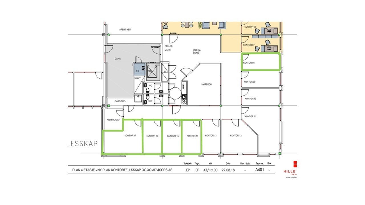 Ledige cellekontorer markert i grønt. Galleribilde