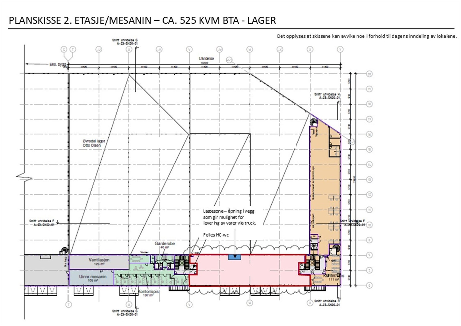 Planskisse mesanin - til lager (dagens bruk av arealet). Galleribilde