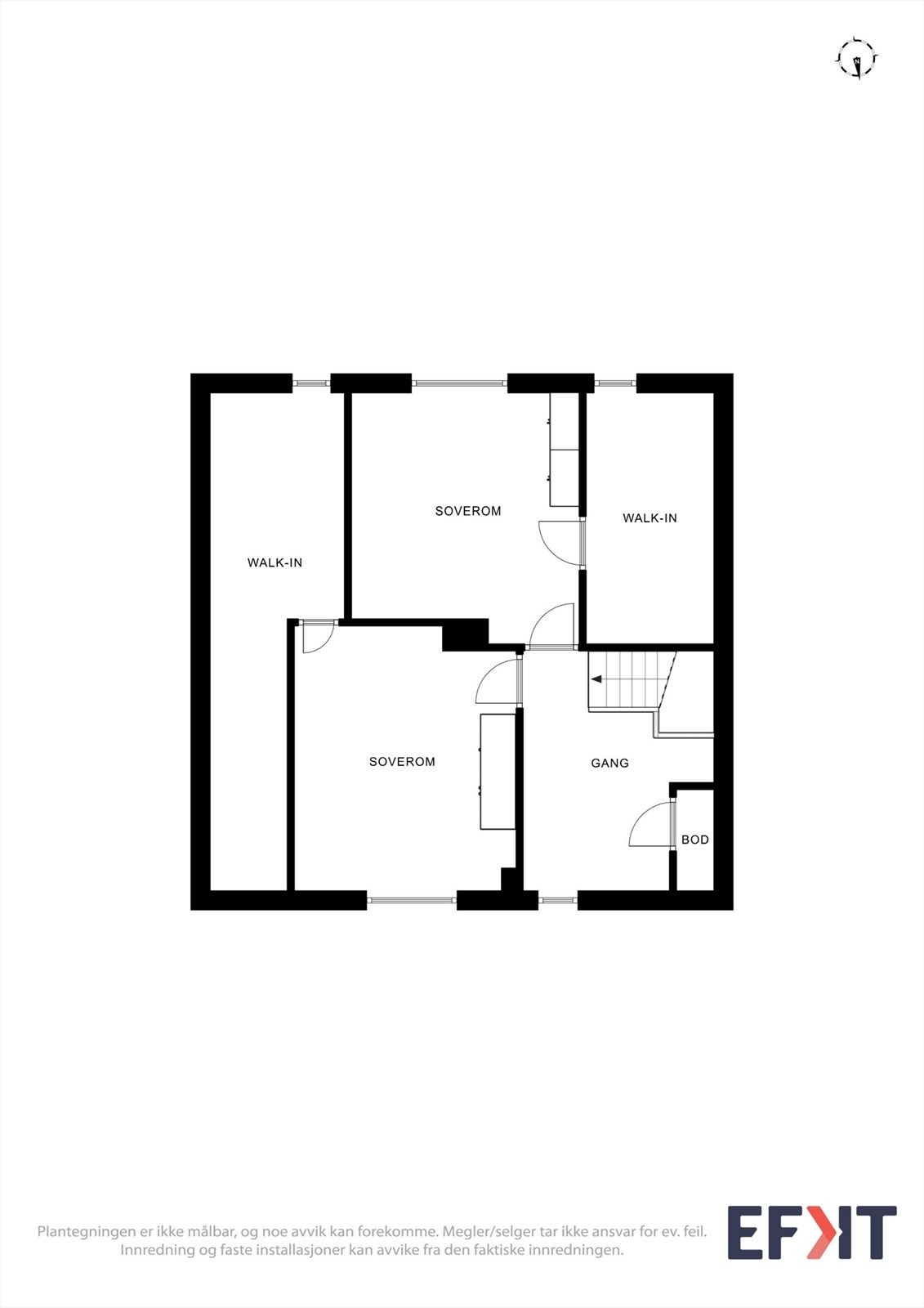Andre etasje består av gang, to soverom og praktiske kott for lagring. Galleribilde
