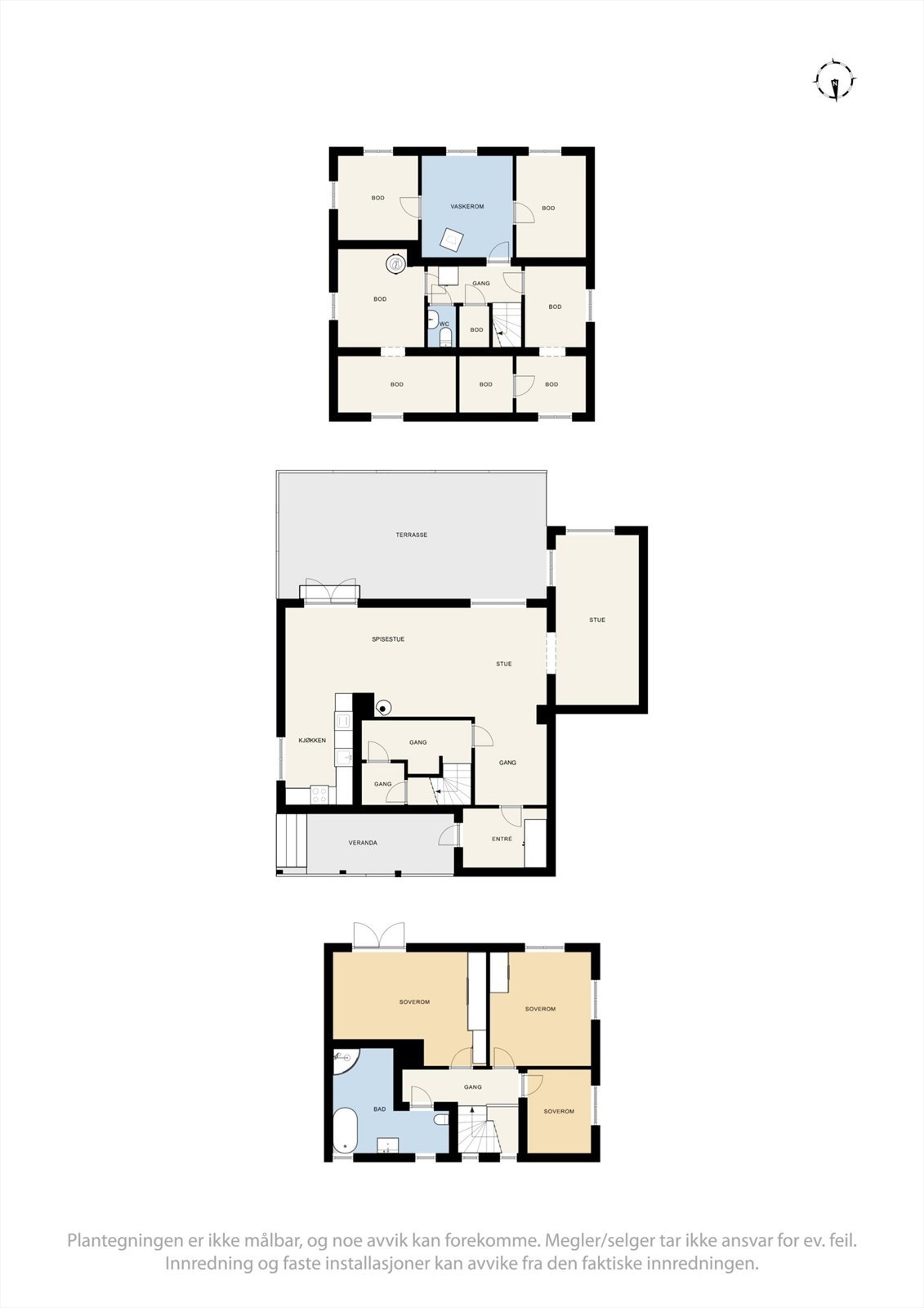 Plantegning av alle tre plan samlet Galleribilde
