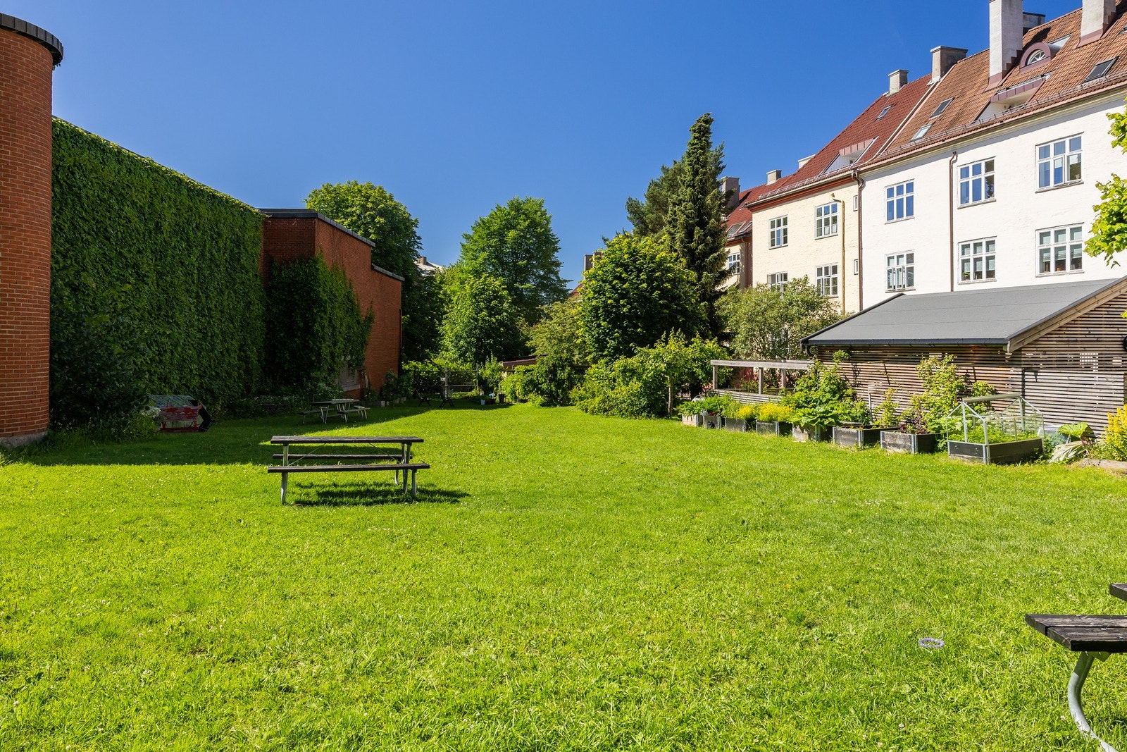 Den store gressplenen er et populært samlingspunkt for barn og naboer. Galleribilde