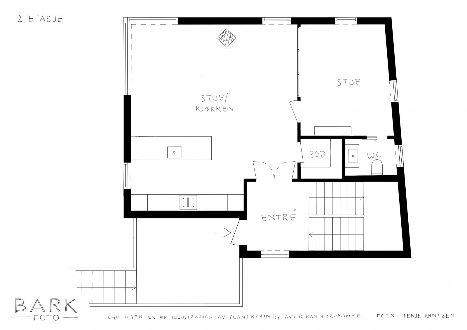 74 kvm - Trapperom, stue/kjøkken, stue nr. 2, bod, toalettrom. Galleribilde