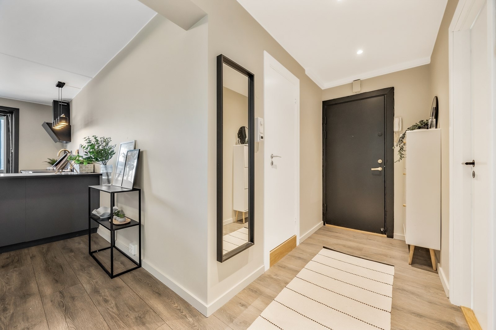 Fra entréen med brann- og lydklassifisert dør ledes du direkte inn i leilighetens sosiale sone. Galleribilde