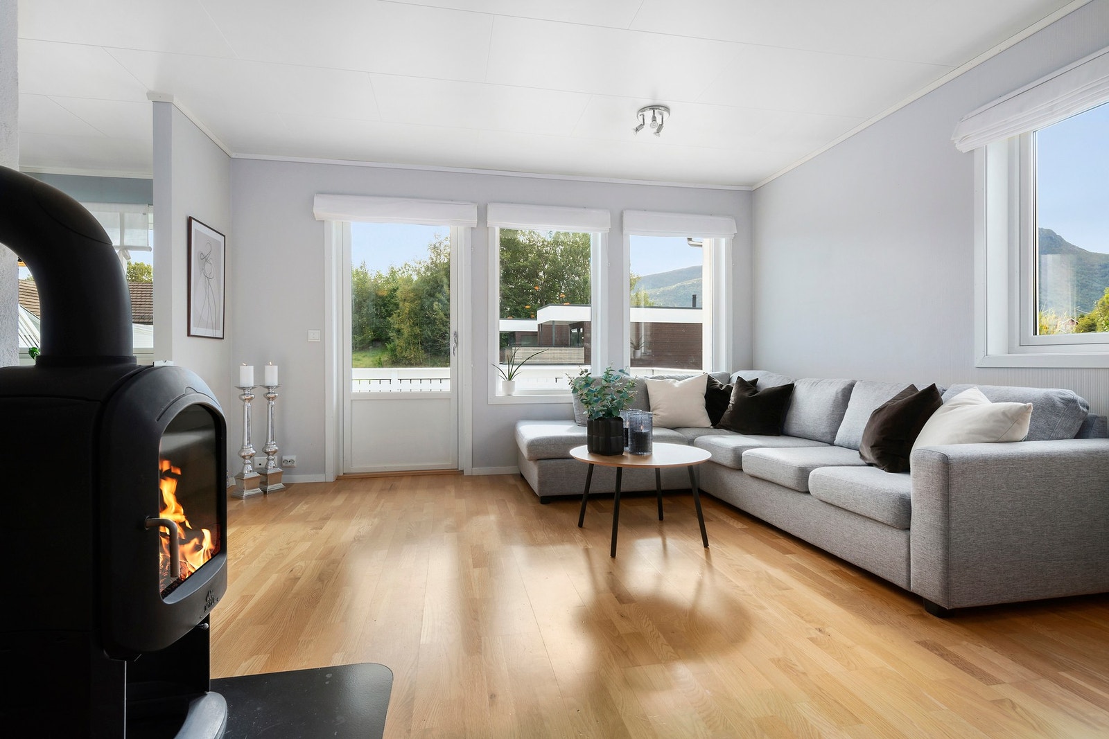 Vedfyring i stuen gir en varm og hyggelig atmosfære. Galleribilde