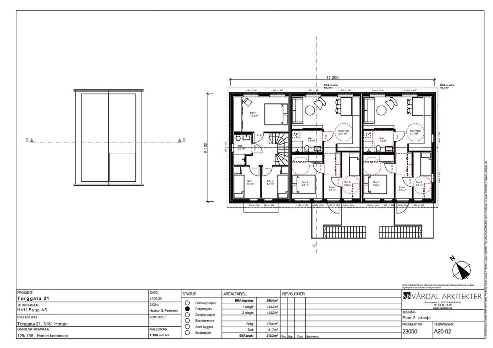 Plantegning 2. etasje - hentet fra rammetillatelsen. Tegnet av Vårdal Arkitekter. Galleribilde