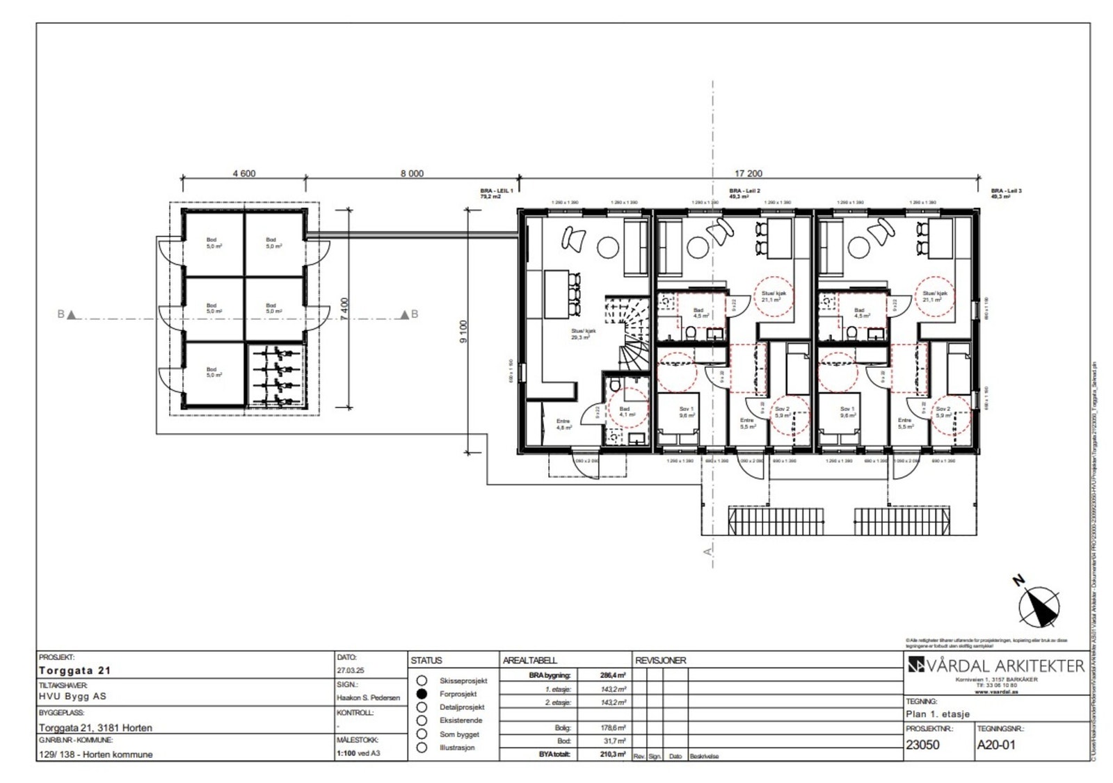 Plantegning 1. etasje - hentet fra rammetillatelsen. Tegnet av Vårdal Arkitekter. Galleribilde