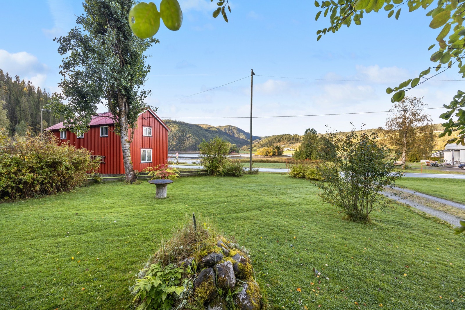 Plenlagt areal som er beplantet med busker og trær Galleribilde