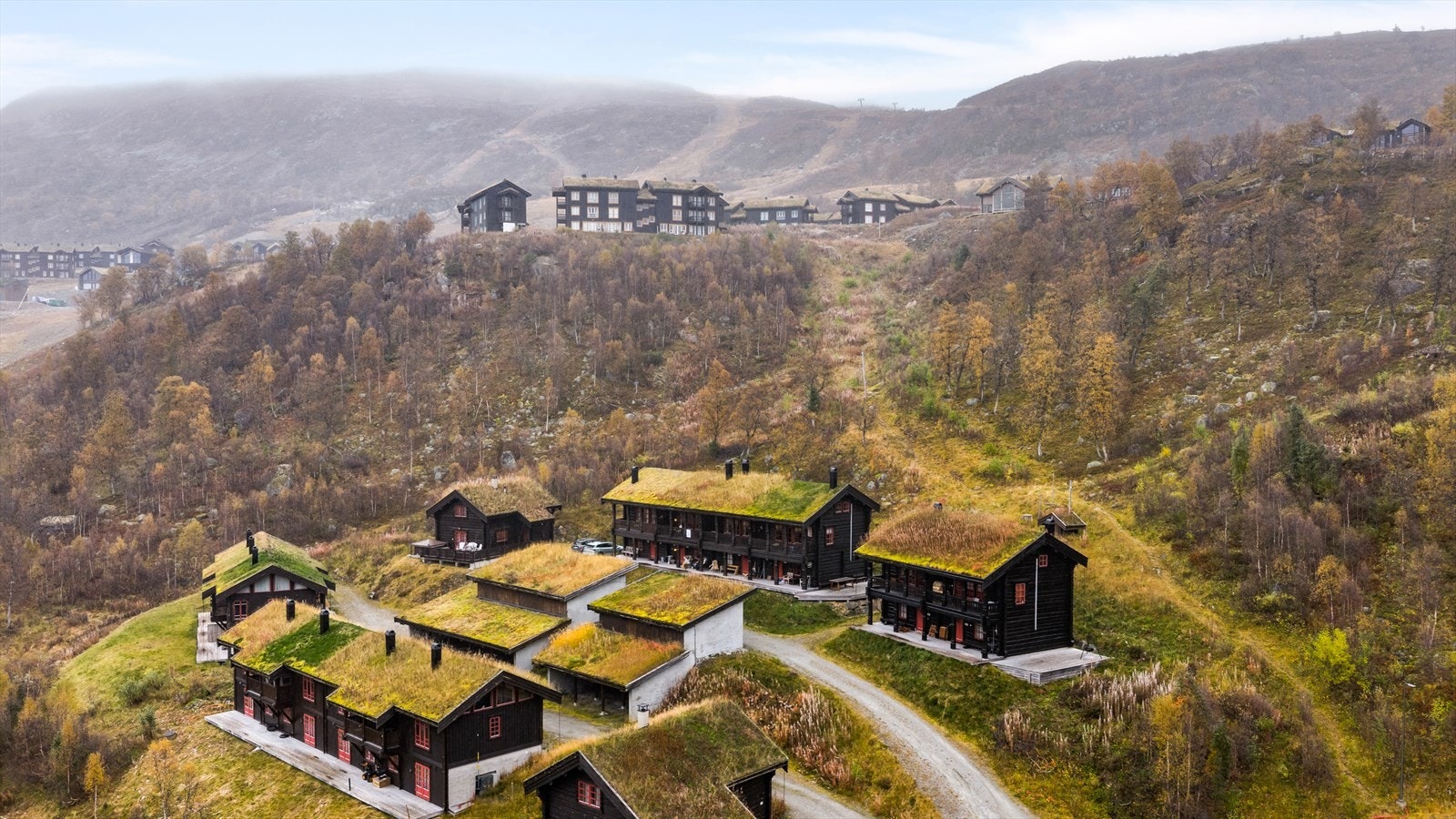 Oversiktsbilde av området. Alpinløypene kommer inn like bak. Her er det virkelig ski inn-out Galleribilde