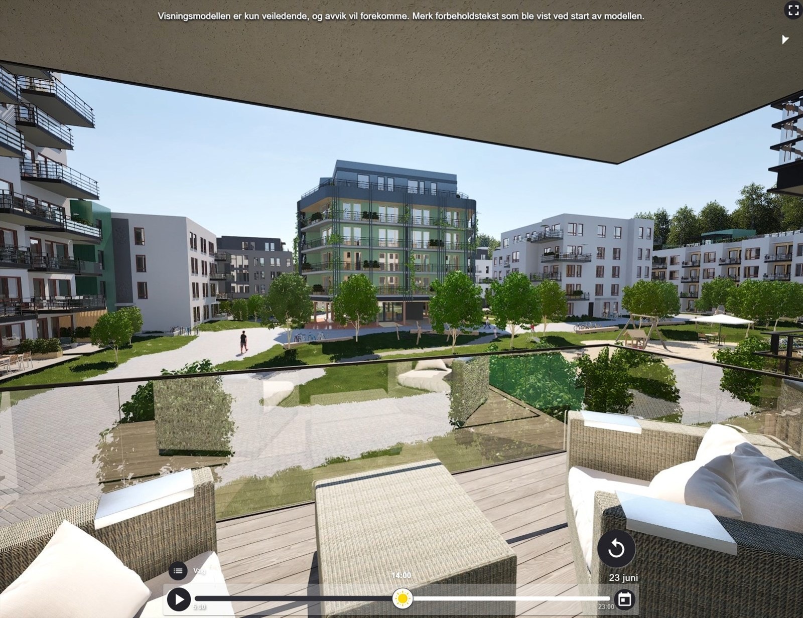 Utsyn fra ca. 10,5 sydvendt balkong i 2. etg. Galleribilde