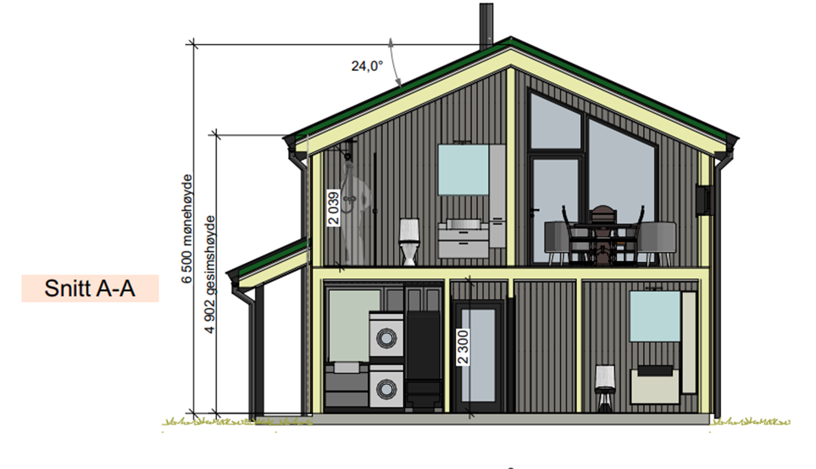 Snitt fasade nord. Galleribilde