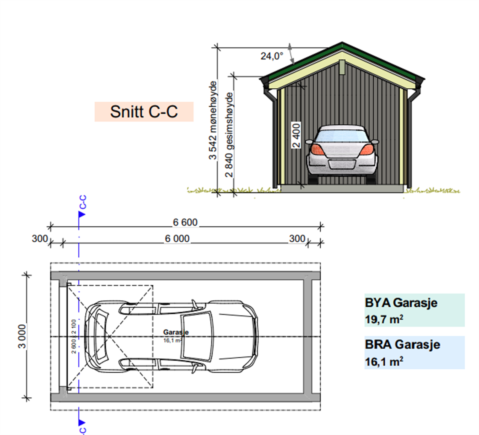 Viser opsjon/mulighet for garasje mot tillegg i pris. Galleribilde