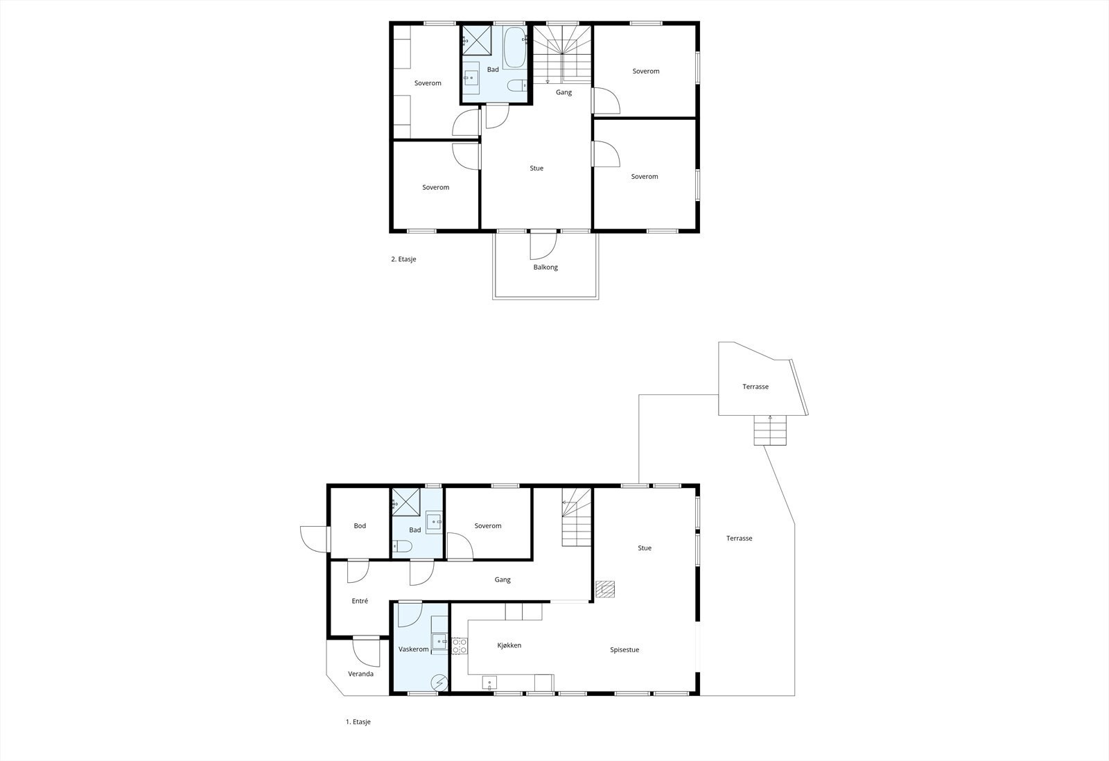 Boligen byr på en svært populær planløsning med bad, stuer og soverom i hver etasje. Galleribilde