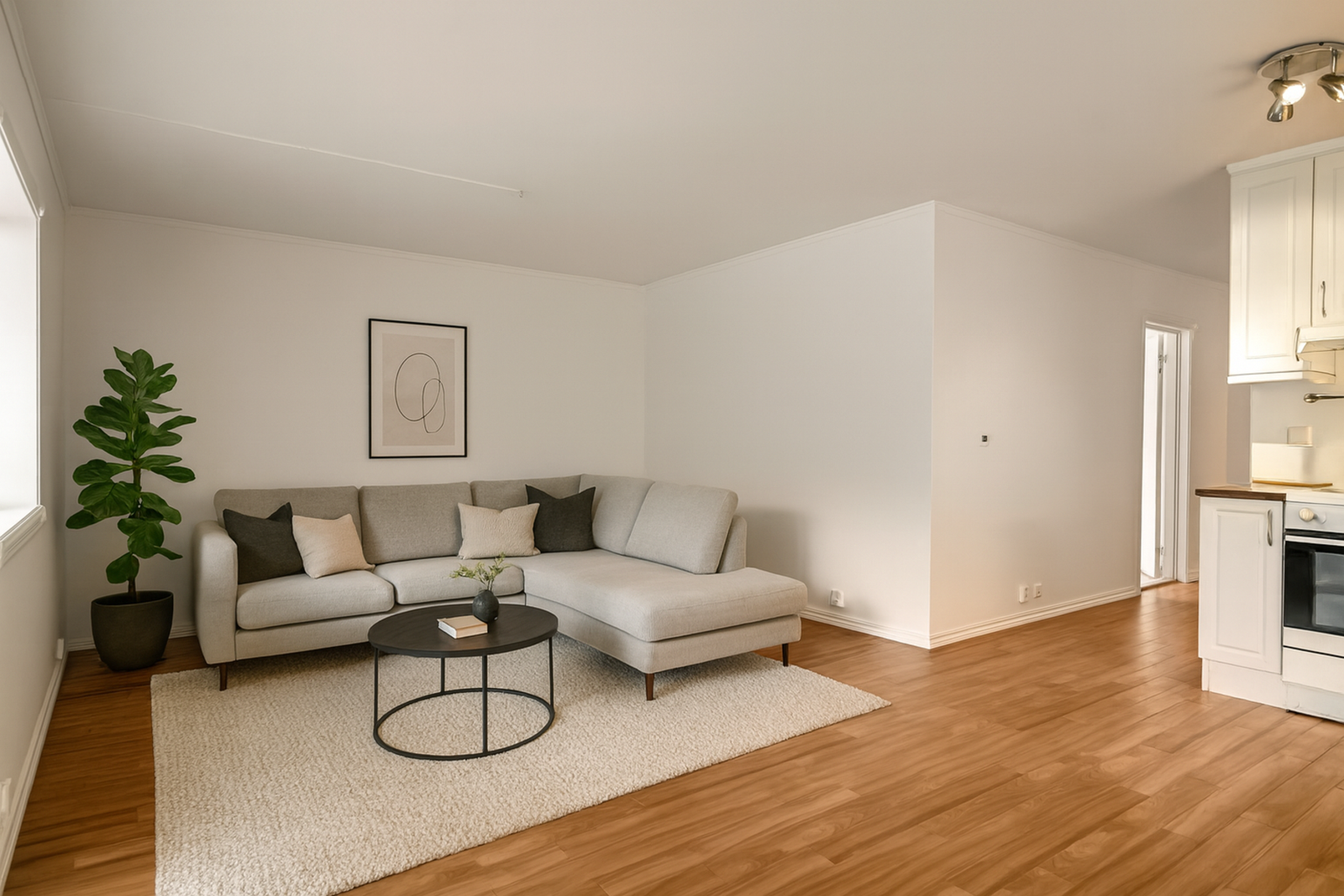 Bildet er digitalt møblert for å illustrere muligheter for møblering og innredning. Boligen selges som den fremstår på visning. Galleribilde