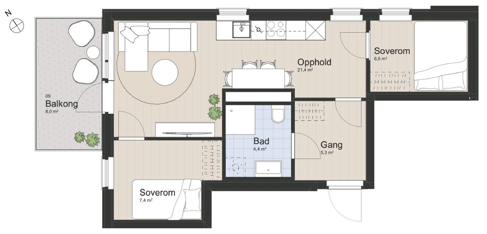 Planskisse for leilighet B2-209 Galleribilde