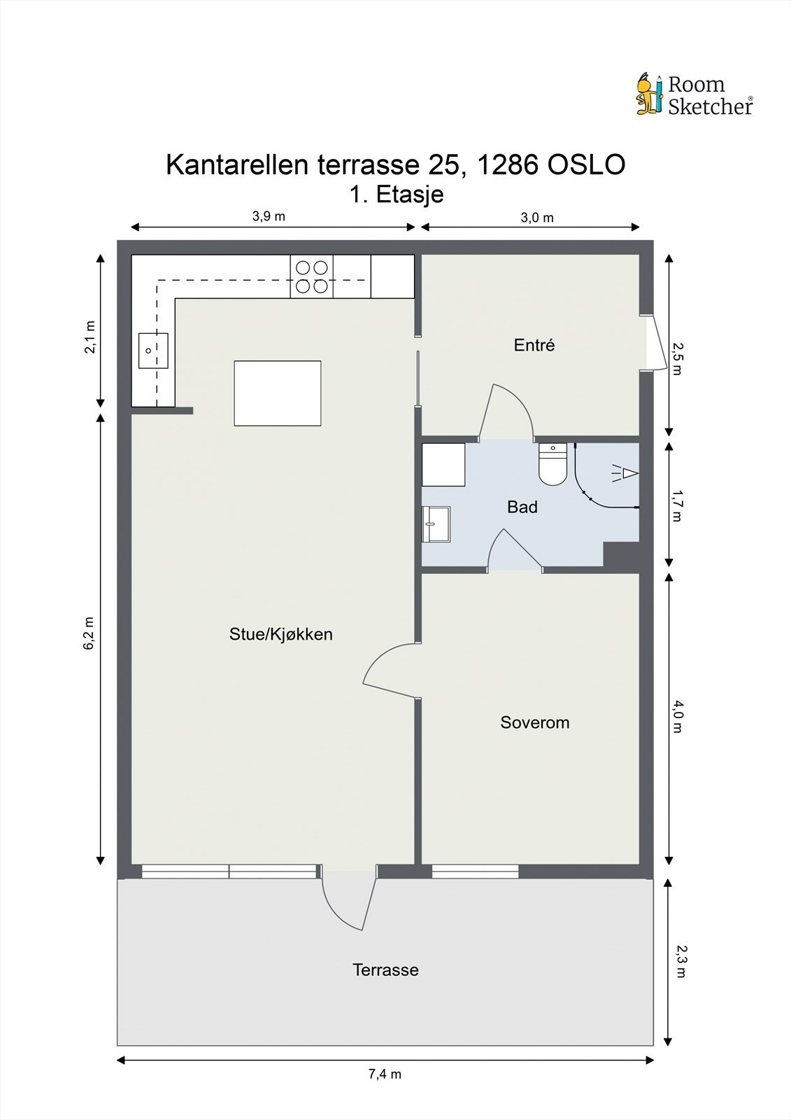 Plantegning - Leiligheten disponerer p-plass i kjelleren og en ekstern bod i 1. etasje. Galleribilde