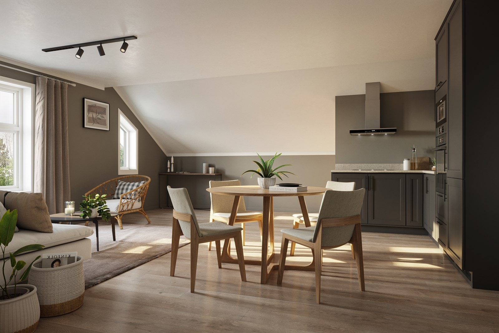 Stuene blir lyse og luftige, og fra to leiligheter er det utgang til sydvendt veranda. Illustrasjonsfoto - avvik kan forekomme Galleribilde